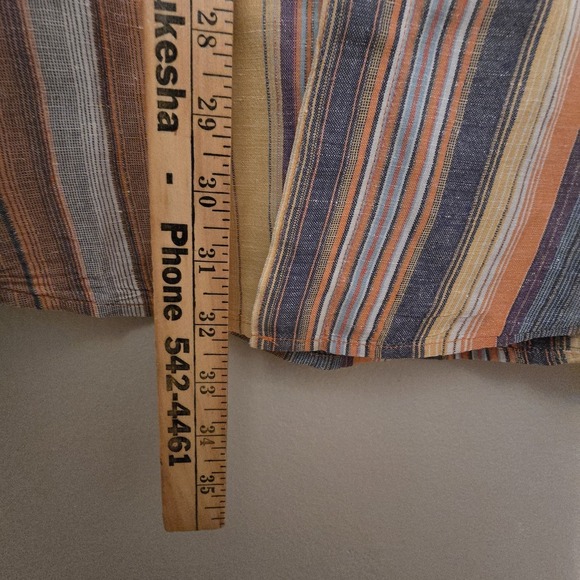 Territory Ahead Men Linen Silk Shirt LG Button Up Stripe Rainbow Colorful Summer - Picture 8 of 10